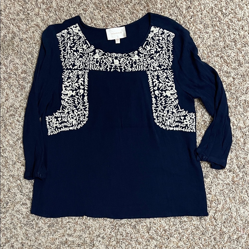 Navy Blue Embroidered Women's Top
